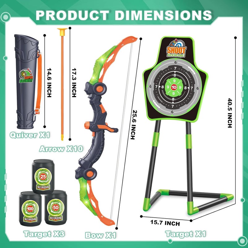 spring flower Bow and Arrow Toys for Kids, Archery Set Includes Super Bow with LED Lights, 10 Suction Cups Arrows,Archery Set with Standing Target and 3 Target Cans for Boys and Girls - Image 2